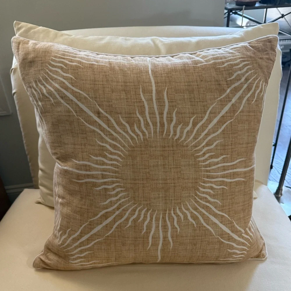 Low Country Linens Natural Sunburst Accent Linen Blend  Pillow Cover 22” Square